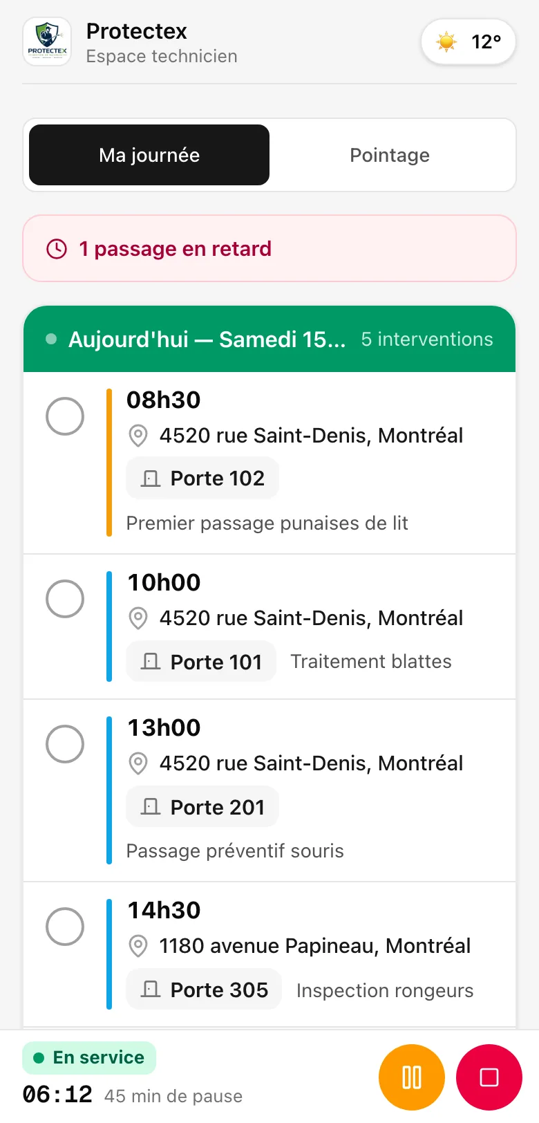 Espace technicien Atlas sur téléphone, la journée du technicien