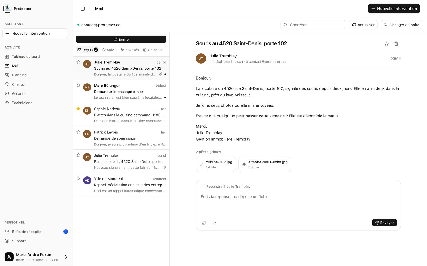 The Atlas Mail screen, the connected mailbox next to the schedule and the clients