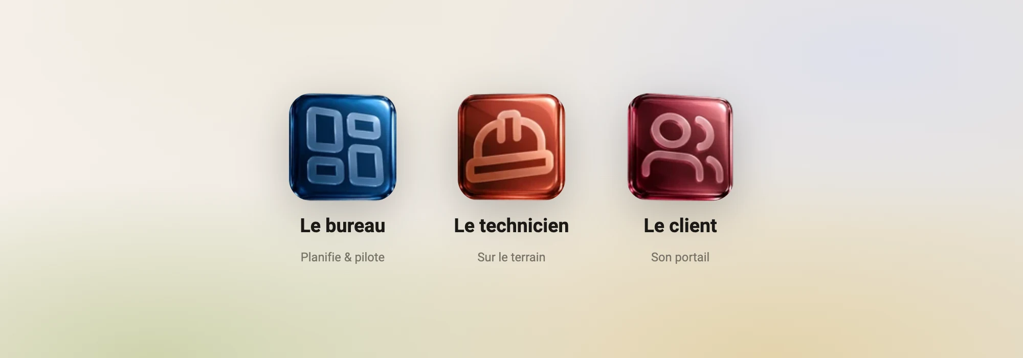 Les trois acteurs d'Atlas : le bureau, le technicien, le client